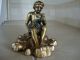 Antique Art Nouveau Bronze Child Flower Paperweight Figurine Brass Rose Statue Metalware photo 2