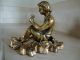 Antique Art Nouveau Bronze Child Flower Paperweight Figurine Brass Rose Statue Metalware photo 3
