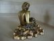 Antique Art Nouveau Bronze Child Flower Paperweight Figurine Brass Rose Statue Metalware photo 4
