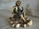 Antique Art Nouveau Bronze Child Flower Paperweight Figurine Brass Rose Statue Metalware photo 5