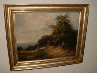Very Old Oil Painting,  { + - 1780 Landscape With Sheep,  Is Finished Finely }. photo