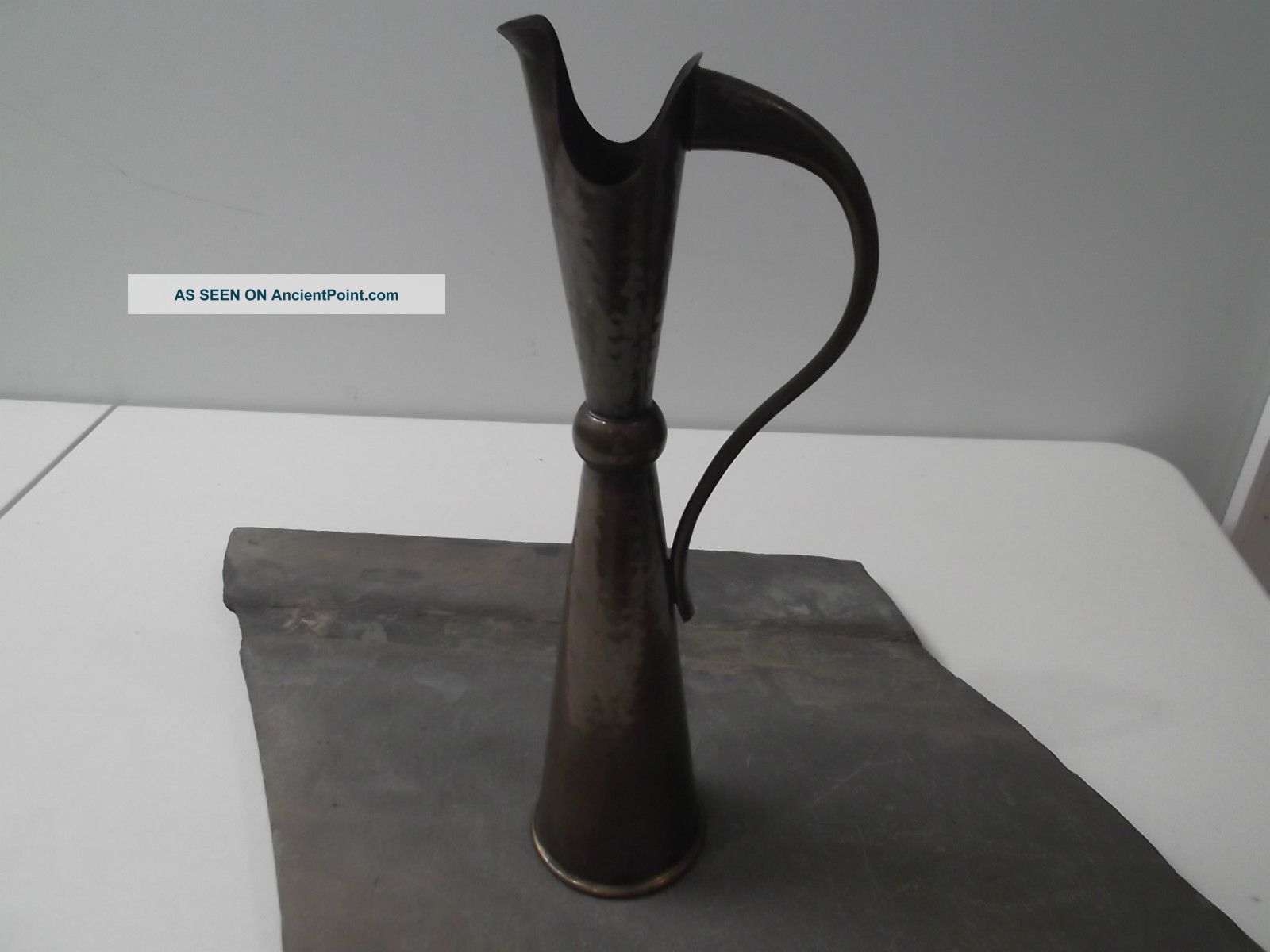 Antique Hand Hammered Copper Pitcher Made In Israel - Tall Thin Unique Metalware photo