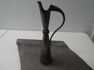 Antique Hand Hammered Copper Pitcher Made In Israel - Tall Thin Unique photo