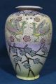 Pr Vintage 10inch Japanese Pottery Vases W/ Moriage Birds & Flowers Vases photo 2