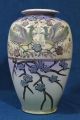 Pr Vintage 10inch Japanese Pottery Vases W/ Moriage Birds & Flowers Vases photo 7