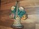 Doorstop Painted Flower Bouquet Wicker Basket Antique Cast Iron Old Hubley Metalware photo 3