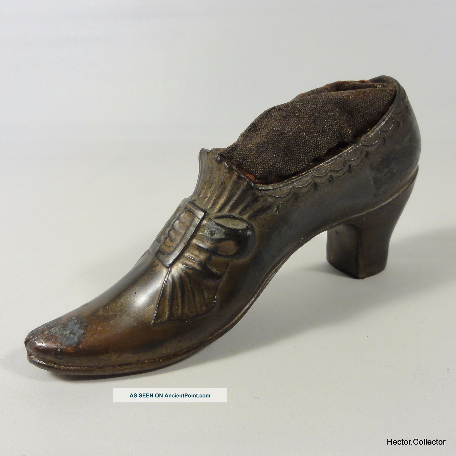 Antique Victorian Metal Shoe Pincushion With Sawdust Stuffing Metalware photo