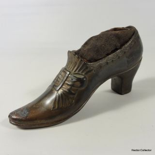 Antique Victorian Metal Shoe Pincushion With Sawdust Stuffing photo