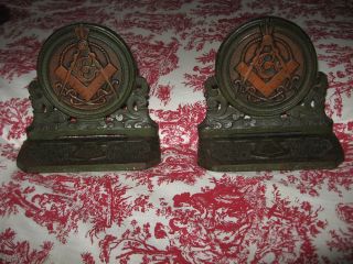 Pair Of Antique Arts & Crafts Judd Mfg.  Co.  3 - D Masonic Cast Iron Bookends 9753 photo