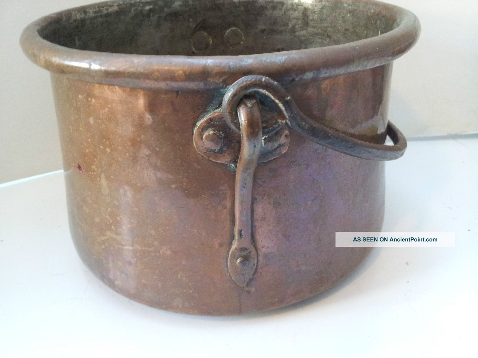 Heavy Copper Apple Butter Kettle Pot Cauldron Riveted Rolled Edge Wrought Metalware photo