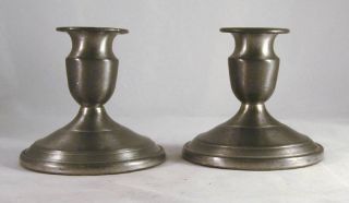 Vintage Pair Weighted Pewter Short Candlestick Holders Classic Design photo