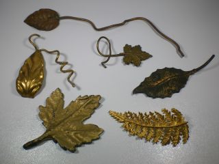 Group 6 Vintage Metal Decorative Leaves Appliques All Different photo