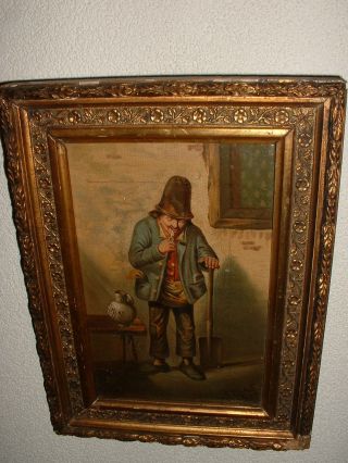 Old Oil Painting,  { Man Is Smoking His Pipe,  Signed G.  Clevers,  1907 } Is Antique photo
