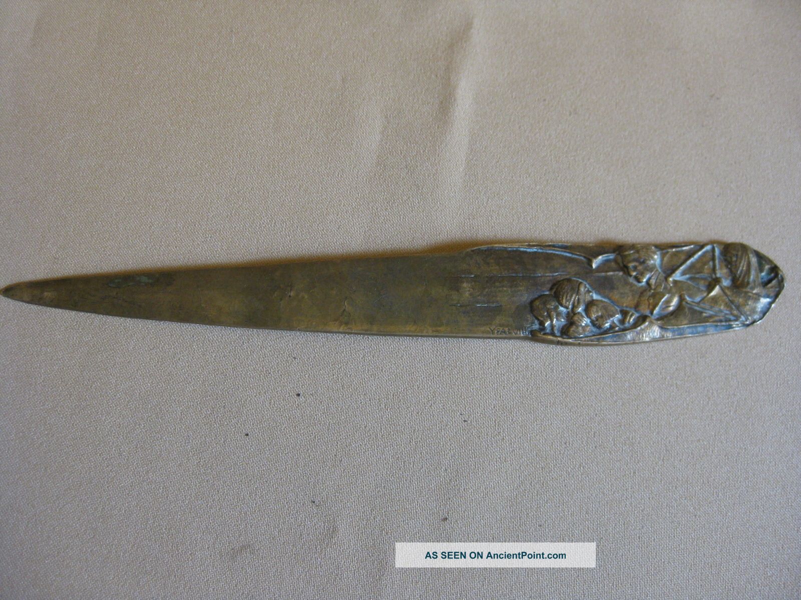 Antique Bronze / Brass Letter Opener Pharmacy French Paris Signed Metalware photo