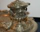 Antique Elaborate Brass Pen Tray,  Letter Opener & Double Inkwell Desk Set 19thc Metalware photo 6