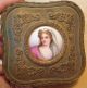 Antique Gilt Brass Trinket/jewelry Box+painted Porcelain Cameo/portrait/painting Metalware photo 1