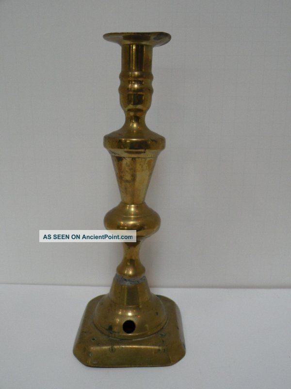P561 Georgian Push Up Candlestick,  Brass,  Early 19th C. Metalware photo