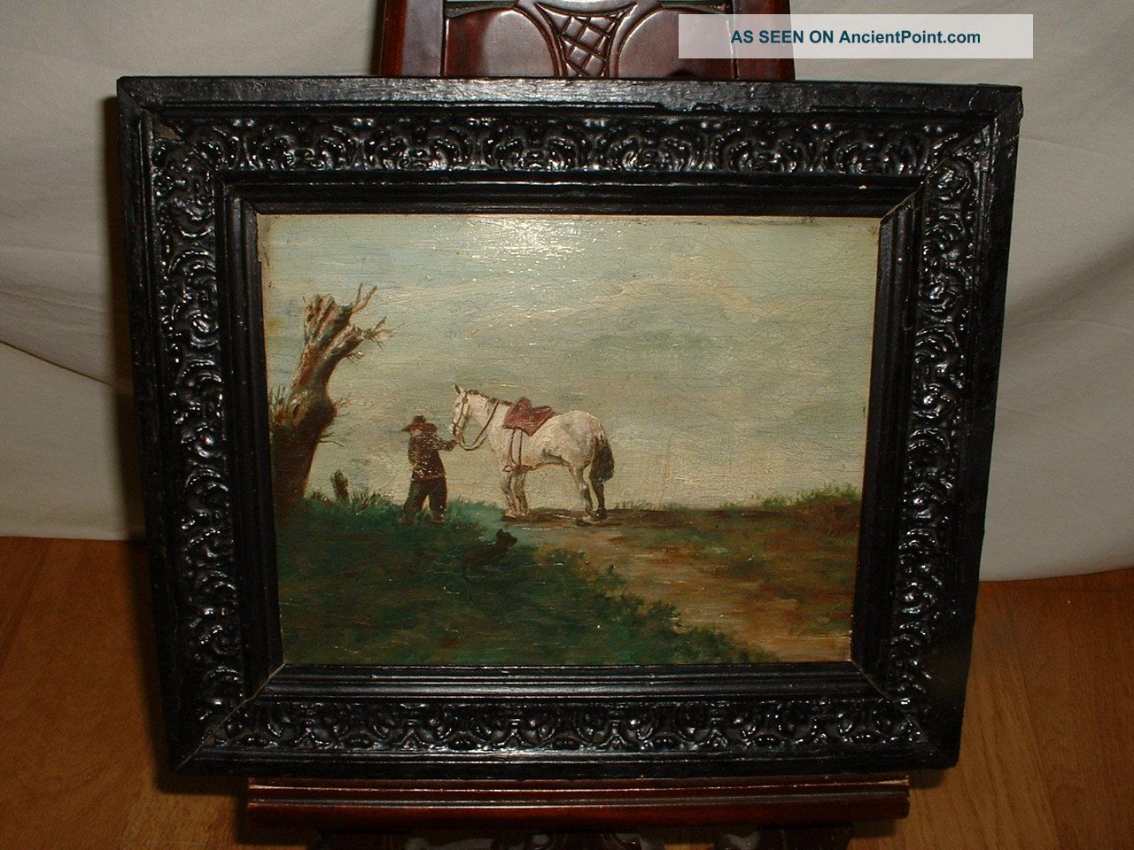 Very Old Oil Painting,  { Man With His Horse Taking A Break } Is Antique Other photo