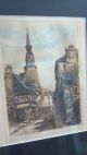 Antique Vintage Signed Framed Street Scene Color Tinted Etching Other photo 1