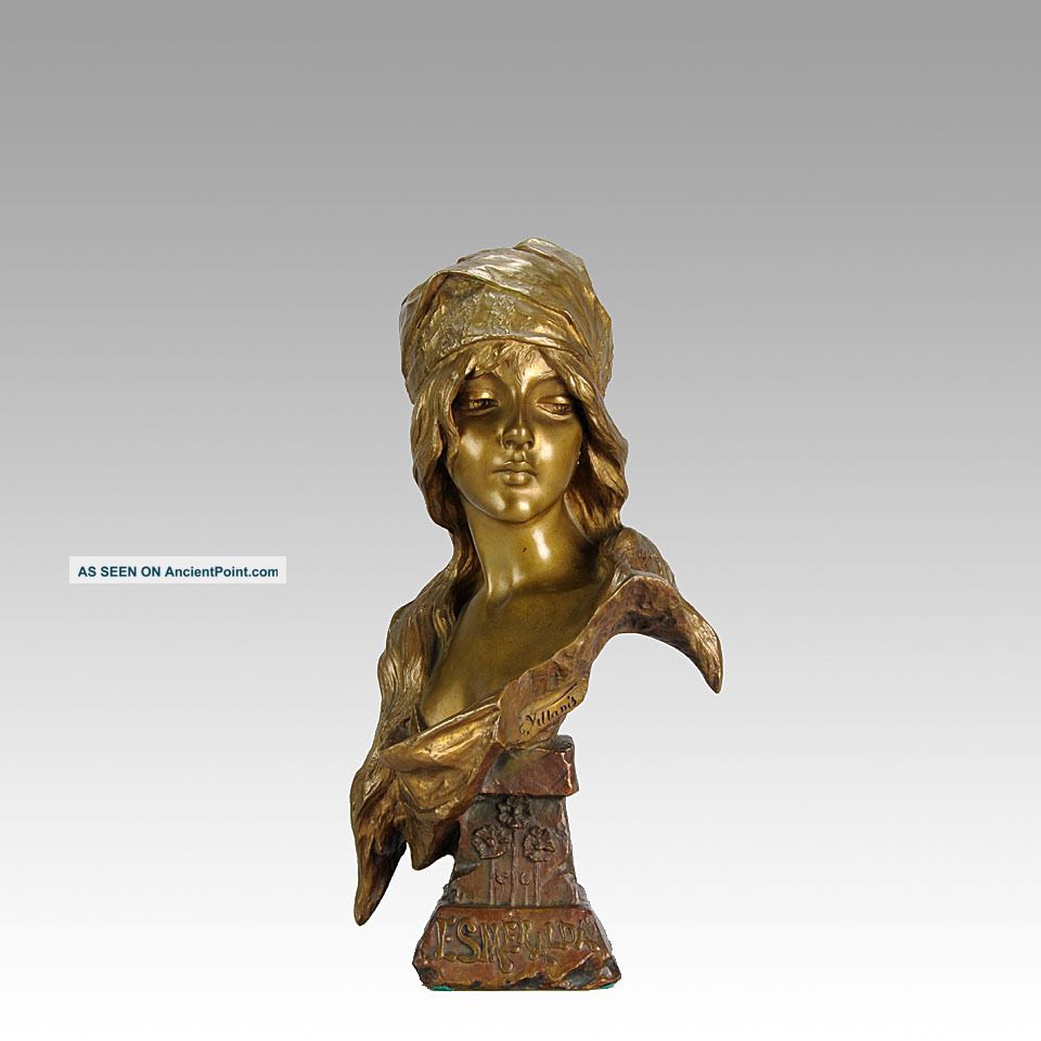 Antique Art Nouveau Bronze Bust ' Esmerelda ' By E Villanis Metalware photo