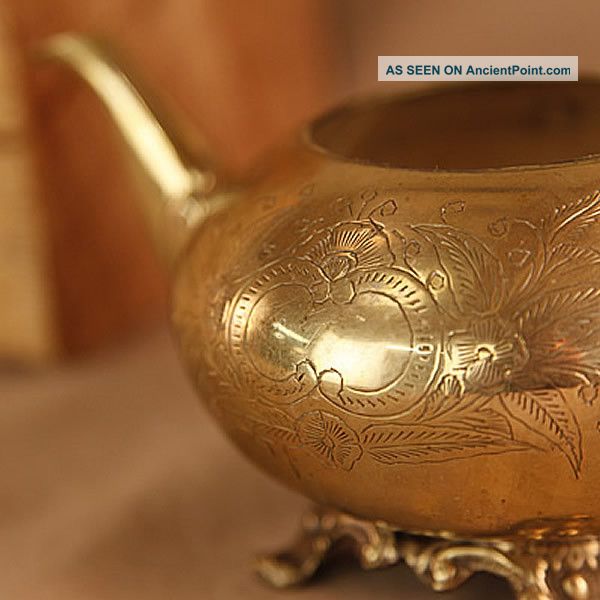 Antique Brass Kettle With Engraved Patterns