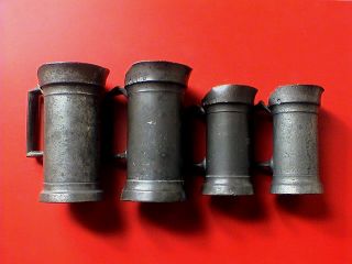 Four Antique French Pewter Measure Cups.  Hallmarked,  19th Century Ad. photo