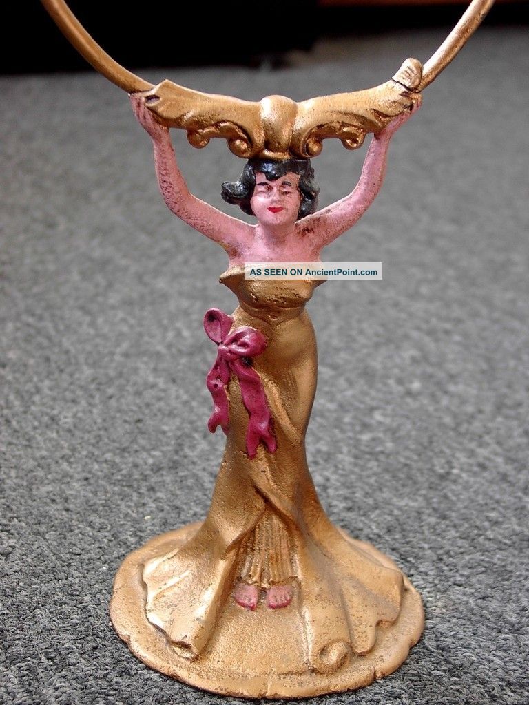 Antique Art Nouveau Lady Not Holding Mirror Cast Metal Metalware photo