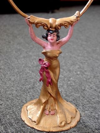 Antique Art Nouveau Lady Not Holding Mirror Cast Metal photo