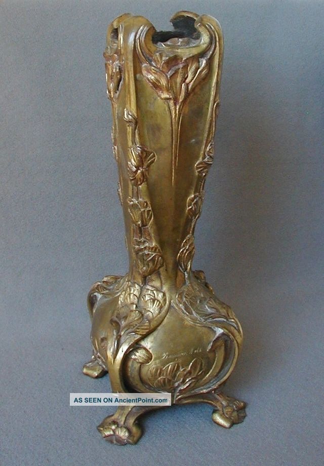 Fabulous French Antique Beaux Arts Sculpted Bronze 15  Vase Metalware photo
