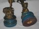 English Victorian Pr Metal Statuettes Figures Lady,  Man W Lions Metalware photo 1