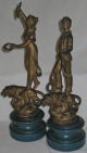 English Victorian Pr Metal Statuettes Figures Lady,  Man W Lions Metalware photo 2