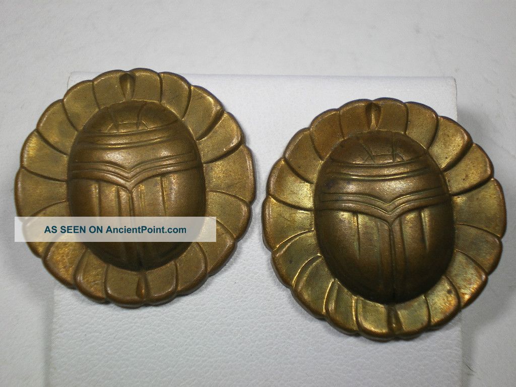 2 Decorative Light Metal Appliques Egyptian Scarabs Metalware photo