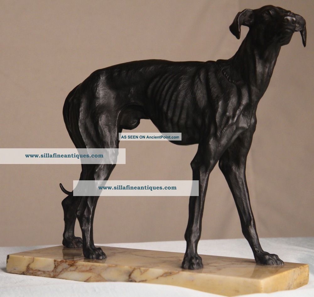European Antique 19th Century Bronze Sculpture Of A Greyhound Dog Metalware photo