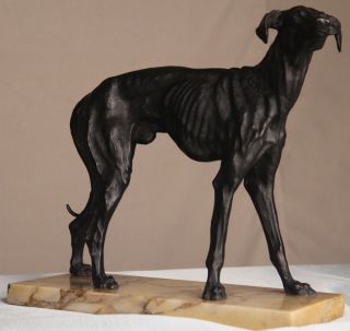 European Antique 19th Century Bronze Sculpture Of A Greyhound Dog photo