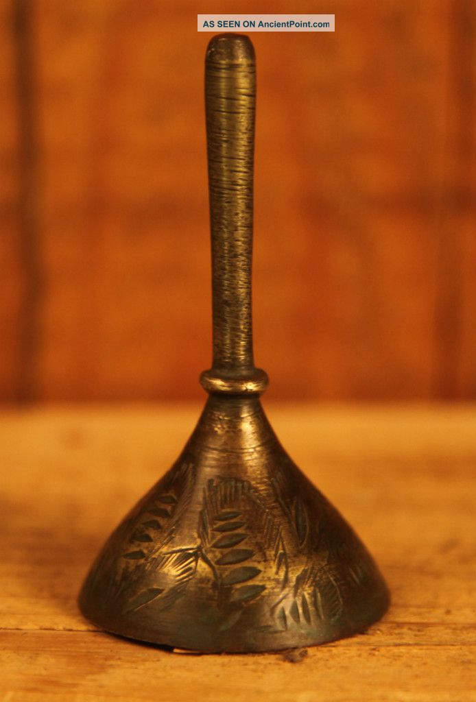 Vintage Brass Hand Bell With Engraving Metalware photo