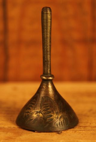 Vintage Brass Hand Bell With Engraving photo