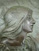 Small Triangular Art Nouveau Vienna Bronze Tray With Lady Holding Flaming Heart Metalware photo 2