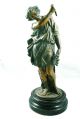 Antique French Painted Bronze Figural Statue Wood Base Metalware photo 1