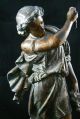 Antique French Painted Bronze Figural Statue Wood Base Metalware photo 4