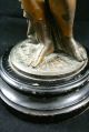 Antique French Painted Bronze Figural Statue Wood Base Metalware photo 8