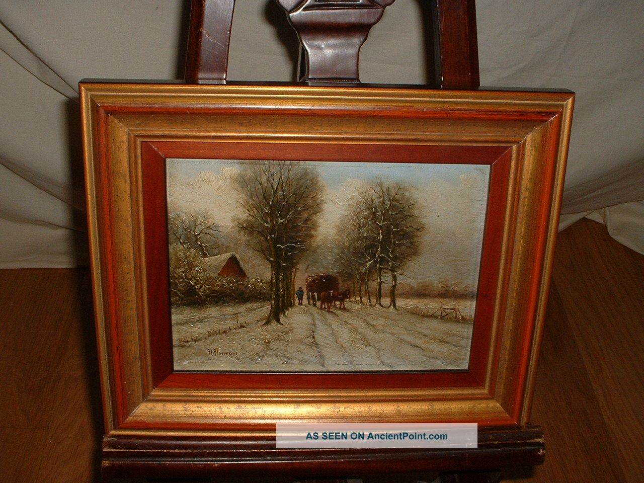 Excellent Old Oil Painting,  { Man With Wagon And Horses,  Signed H.  Hermans }. Other photo