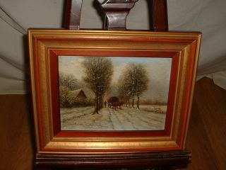 Excellent Old Oil Painting,  { Man With Wagon And Horses,  Signed H.  Hermans }. photo