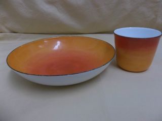 Austria Handpainted Enamel Maichberger Vienna Orange And White Bowl & Cup photo