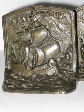 Antique Art Deco Sailing Ship Bookends C: 1920s Cast Iron photo