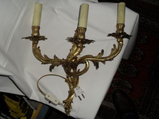 Bronze Wall Sconce W.  3 Arms Candle Shaped Lamp Holders photo