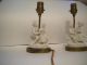Antique Early 1920 ' S - 1940 ' S Porcelain & Brass Figurine Pair Of Lamps Lamps photo 1