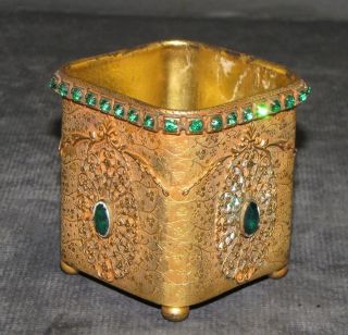 E.  & J.  B.  Empire Art Gold Trinket Box With Green Stones photo