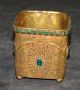 E.  & J.  B.  Empire Art Gold Trinket Box With Green Stones Metalware photo 1