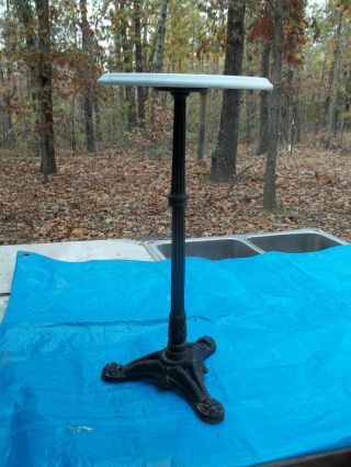 Antique Vintage Cast Iron & Marble Lamp Table Plant Stand Indoor Outdoor Decor photo