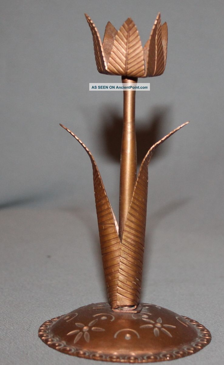 Vintage Hand Made Copper Flower Statuette Metalware photo